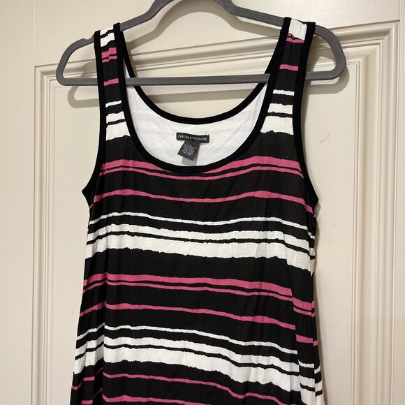 Chelsea & Theodore maxi tank dress Pink Black Stripe Pima Cotton Modal L - Picture 3 of 7